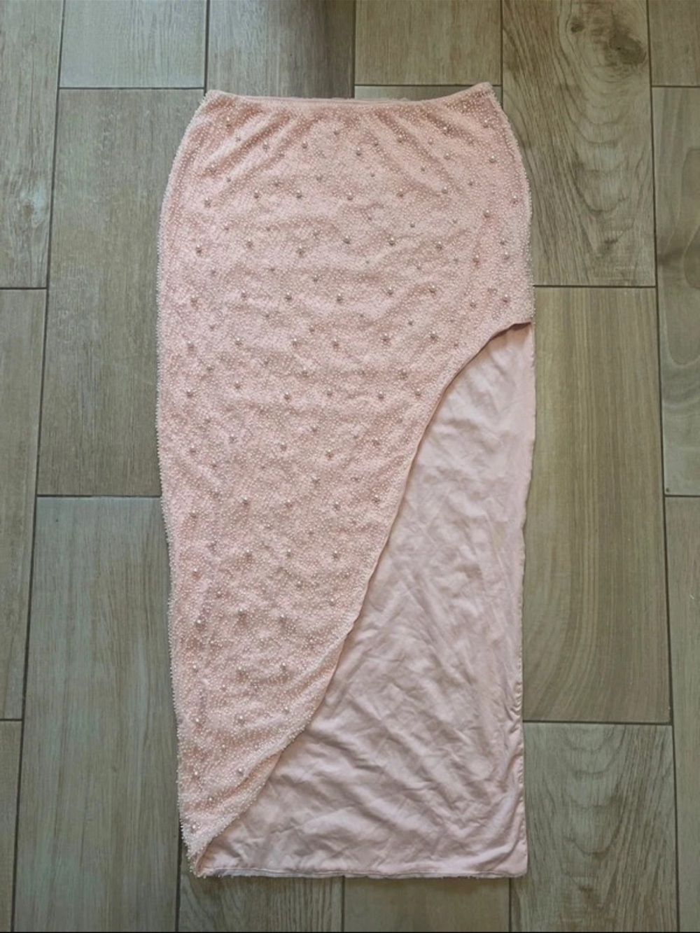 Oh Polly Light Pink Beaded Midi Skirt